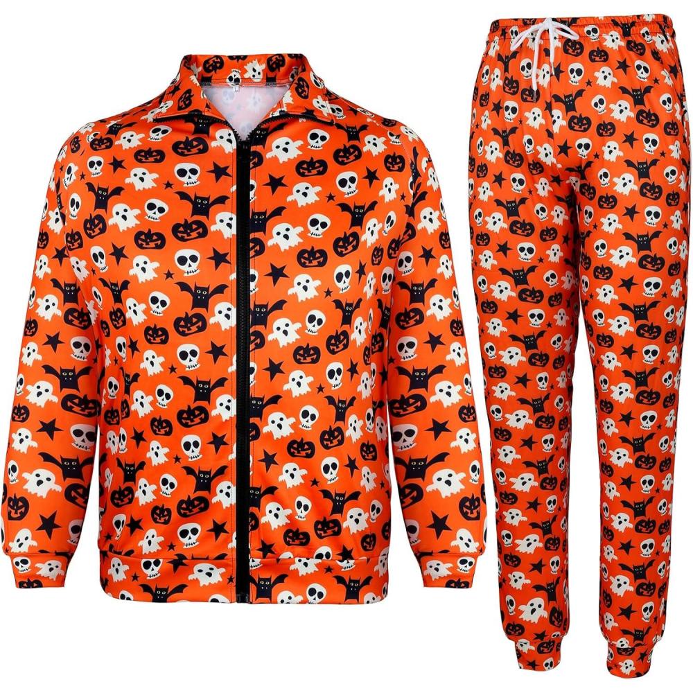 Arssm Retro 80s 90s Outfit Sets for Men Vintage Jacket and Joggers Sweatpants 80s Tracksuit Streetwear(Yellowpumpkin)