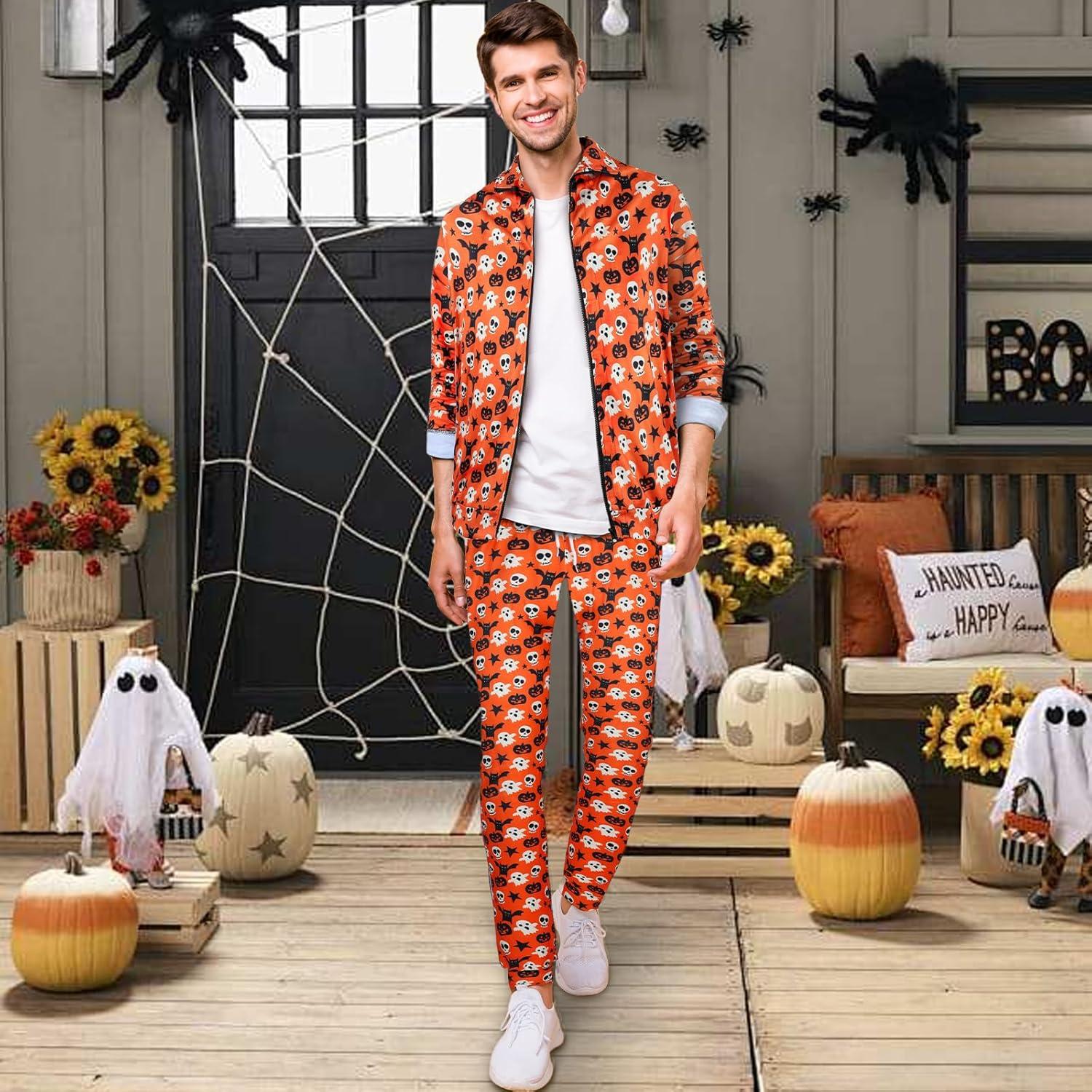 Arssm Retro 80s 90s Outfit Sets for Men Vintage Jacket and Joggers Sweatpants 80s Tracksuit Streetwear(Yellowpumpkin)