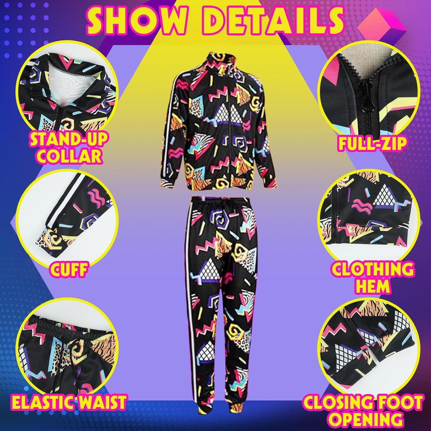 Arssm Retro 80s 90s Outfit Sets for Men Vintage Jacket and Joggers Sweatpants 80s Tracksuit Streetwear(Black)