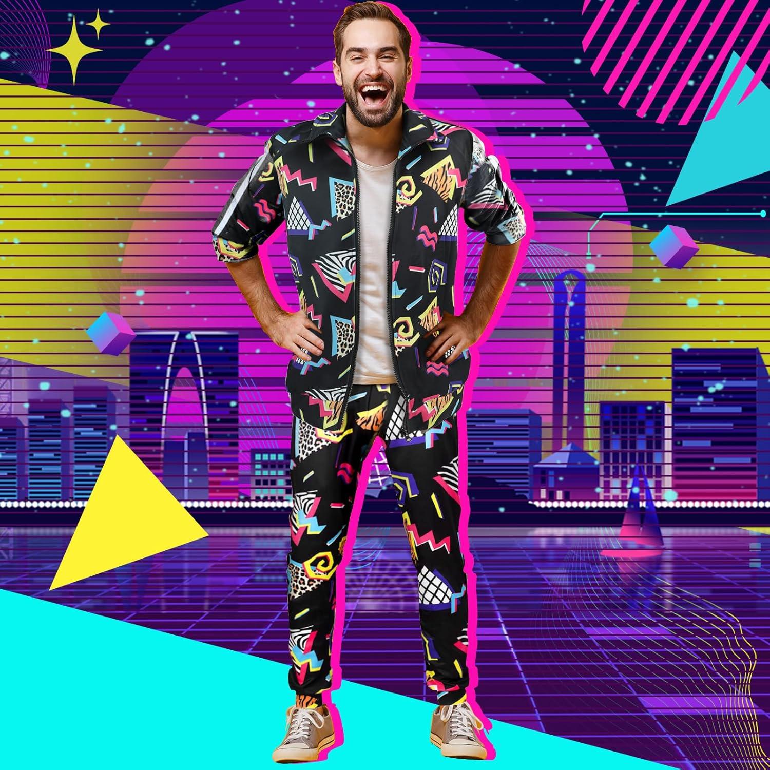 Arssm Retro 80s 90s Outfit Sets for Men Vintage Jacket and Joggers Sweatpants 80s Tracksuit Streetwear(Black)