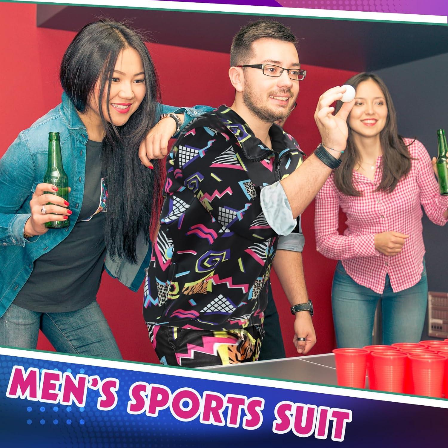 Arssm Retro 80s 90s Outfit Sets for Men Vintage Jacket and Joggers Sweatpants 80s Tracksuit Streetwear(Black)