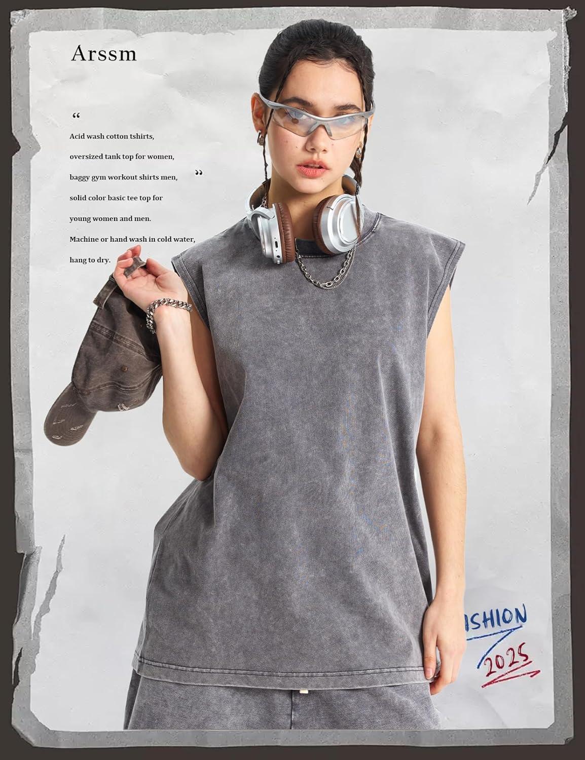 Arssm Sleeveless Shirts for Men Tank Tops Cotton Acid Wash Tees Muscle Workout Running Tank Tops(Grey+khaki+beige)