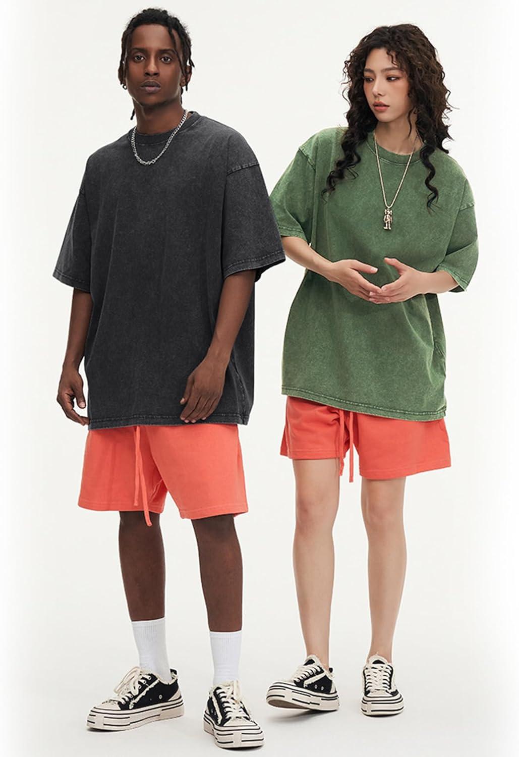 Arssm Oversized Tshirts for Men Acid Wash Loose Fit Vintage Cotton Heavyweight T Shirts Baggy Tees(Blackgreykhakiarmy)