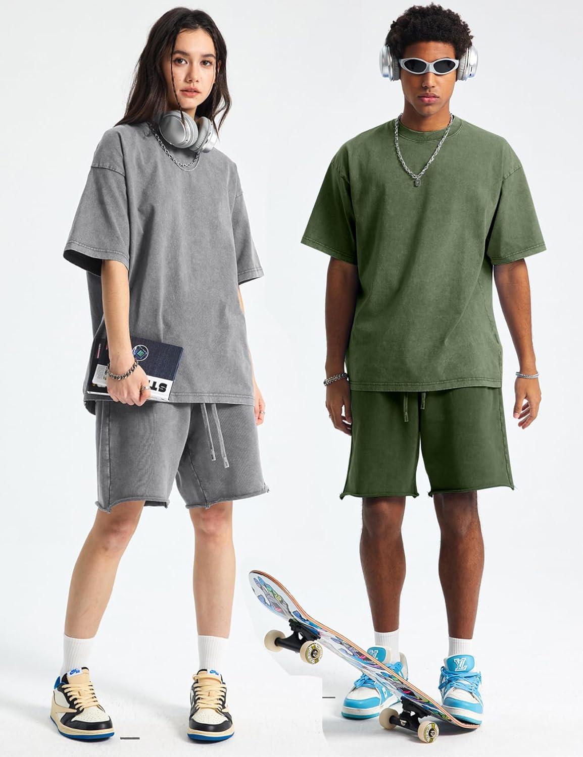 Arssm Oversized Tshirts for Men Acid Wash Loose Fit Vintage Cotton Heavyweight T Shirts Baggy Tees(Blackgreykhakiarmy)