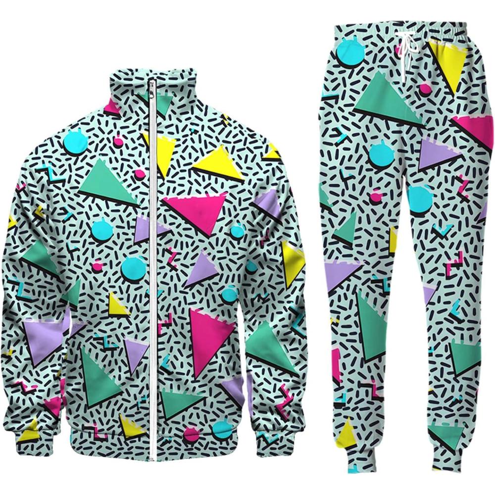 Arssm Retro 80s 90s Outfit Sets for Men Vintage Jacket and Joggers Sweatpants 80s Tracksuit Streetwear(Green)