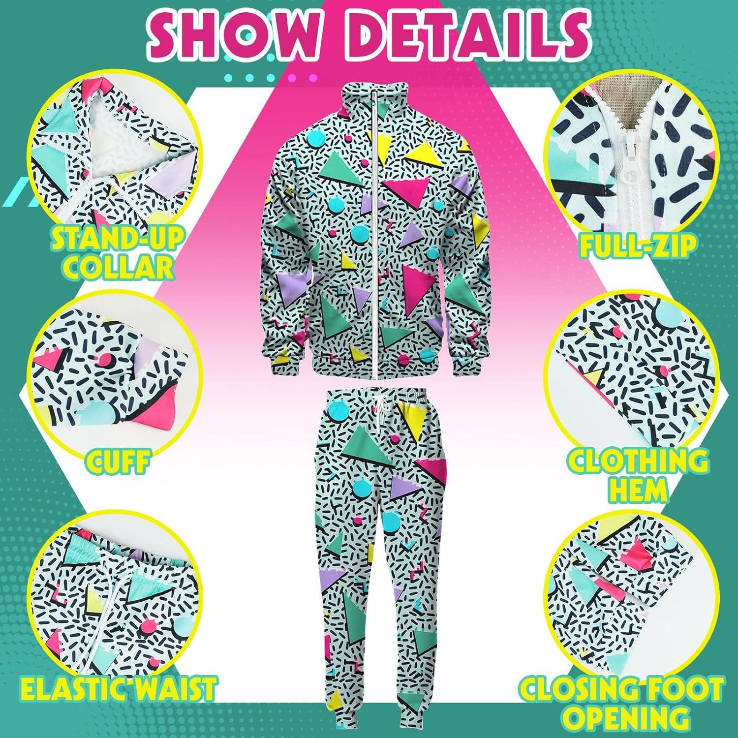 Arssm Retro 80s 90s Outfit Sets for Men Vintage Jacket and Joggers Sweatpants 80s Tracksuit Streetwear(Green)