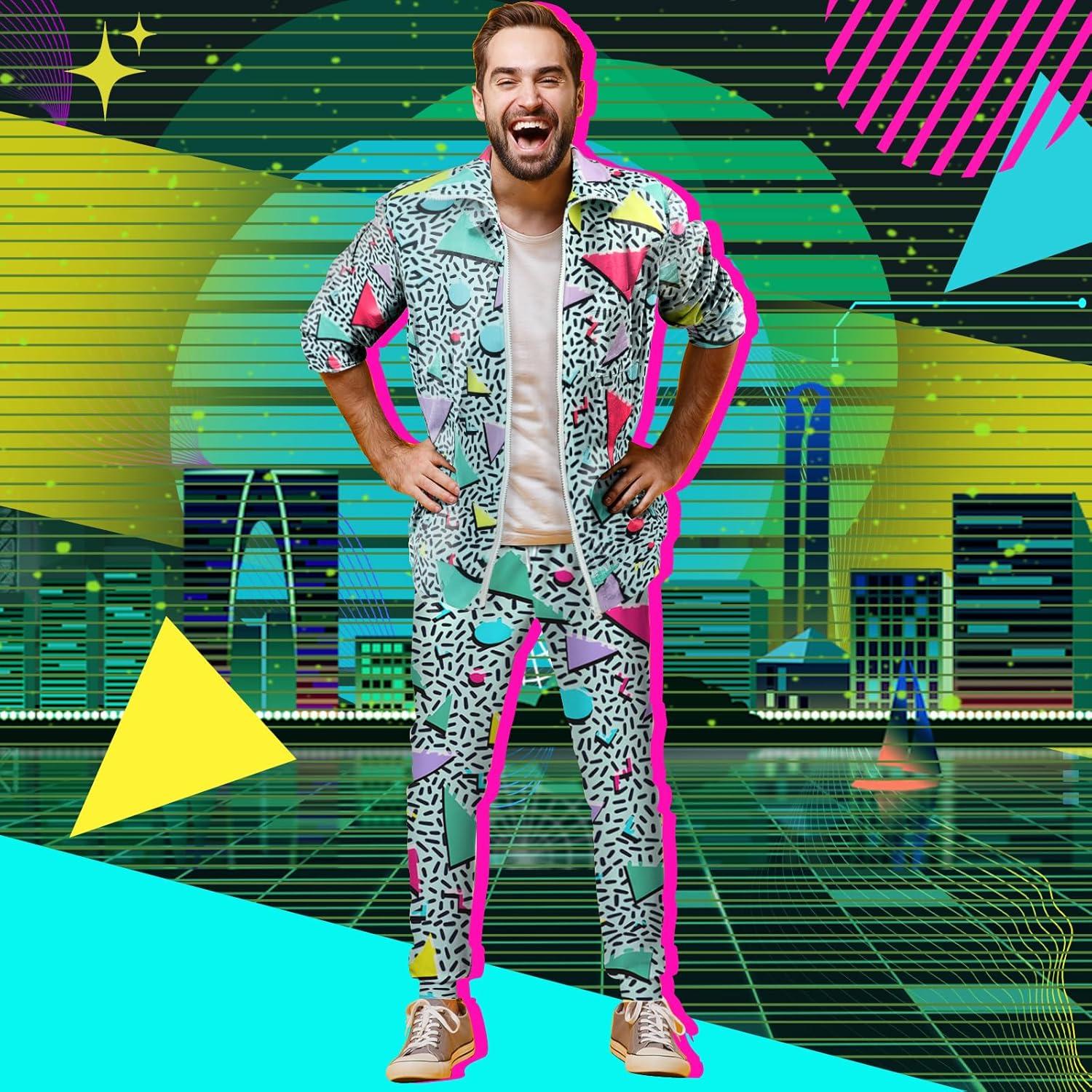 Arssm Retro 80s 90s Outfit Sets for Men Vintage Jacket and Joggers Sweatpants 80s Tracksuit Streetwear(Green)