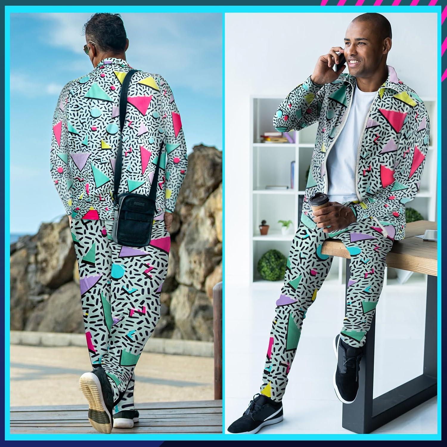 Arssm Retro 80s 90s Outfit Sets for Men Vintage Jacket and Joggers Sweatpants 80s Tracksuit Streetwear(Green)