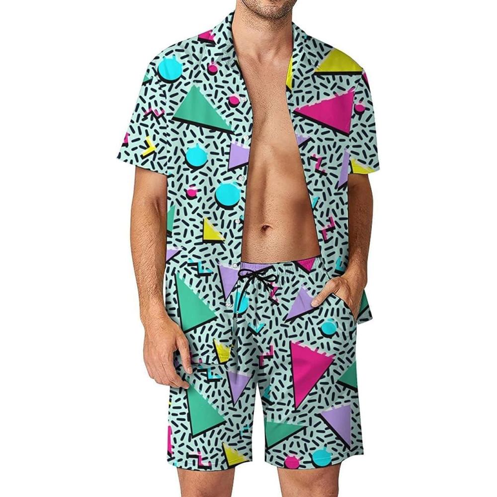 Arssm Mens 2 Pieces Vintage Shirts and Shorts Set 80s 90s Outfit Button Down Beach Suit Quick Dry for Vintage Halloween Party(Green)