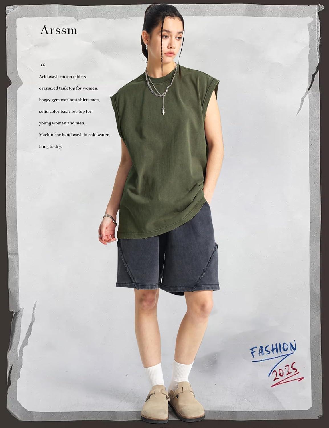 Arssm Sleeveless Shirts for Men Tank Tops Cotton Acid Wash Tees Muscle Workout Running Tank Tops(Black+beige+army)