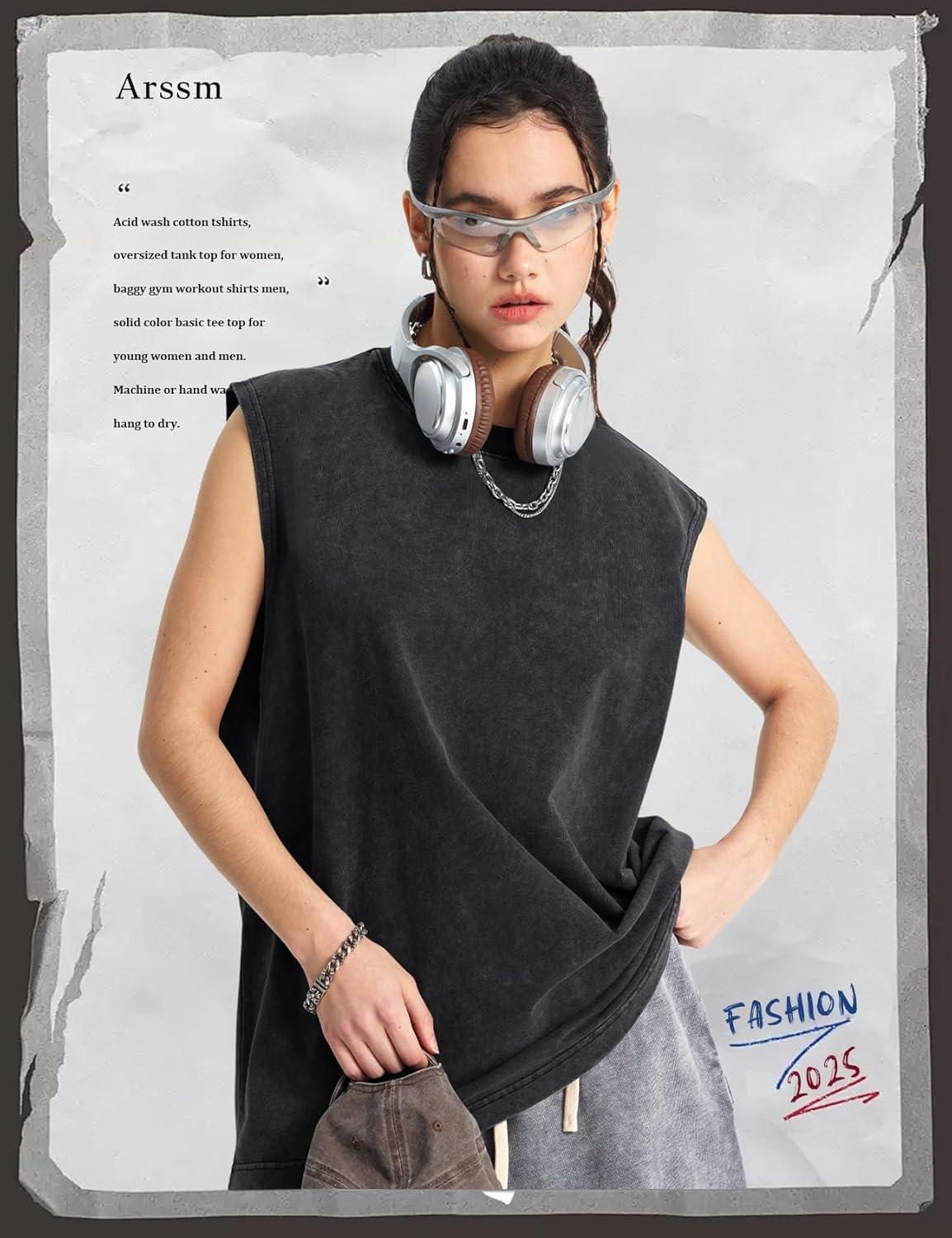Arssm Sleeveless Shirts for Men Tank Tops Cotton Acid Wash Tees Muscle Workout Running Tank Tops(Black+khaki+beige)