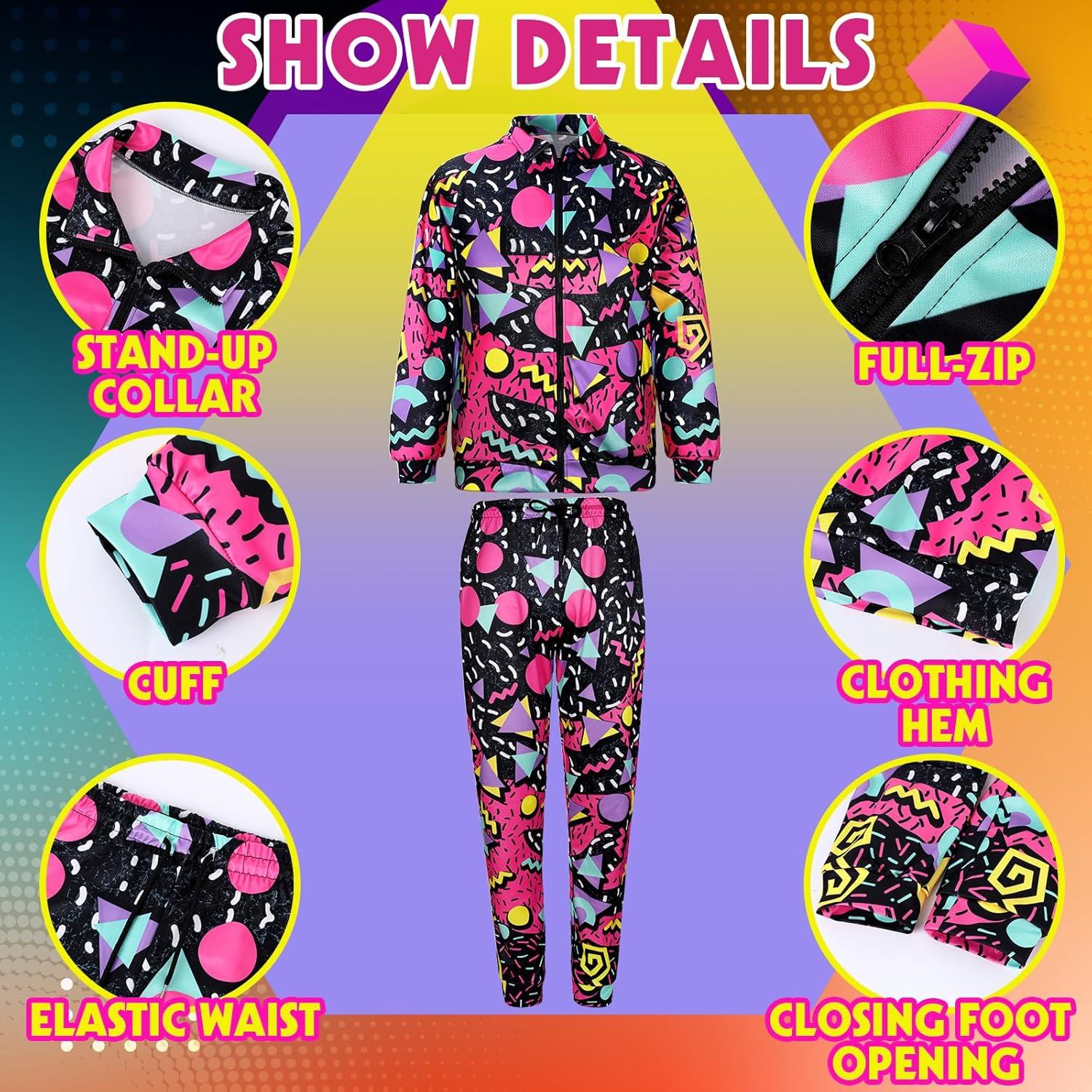 Arssm Retro 80s 90s Outfit Sets for Men Vintage Jacket and Joggers Sweatpants 80s Tracksuit Streetwear(Purple)