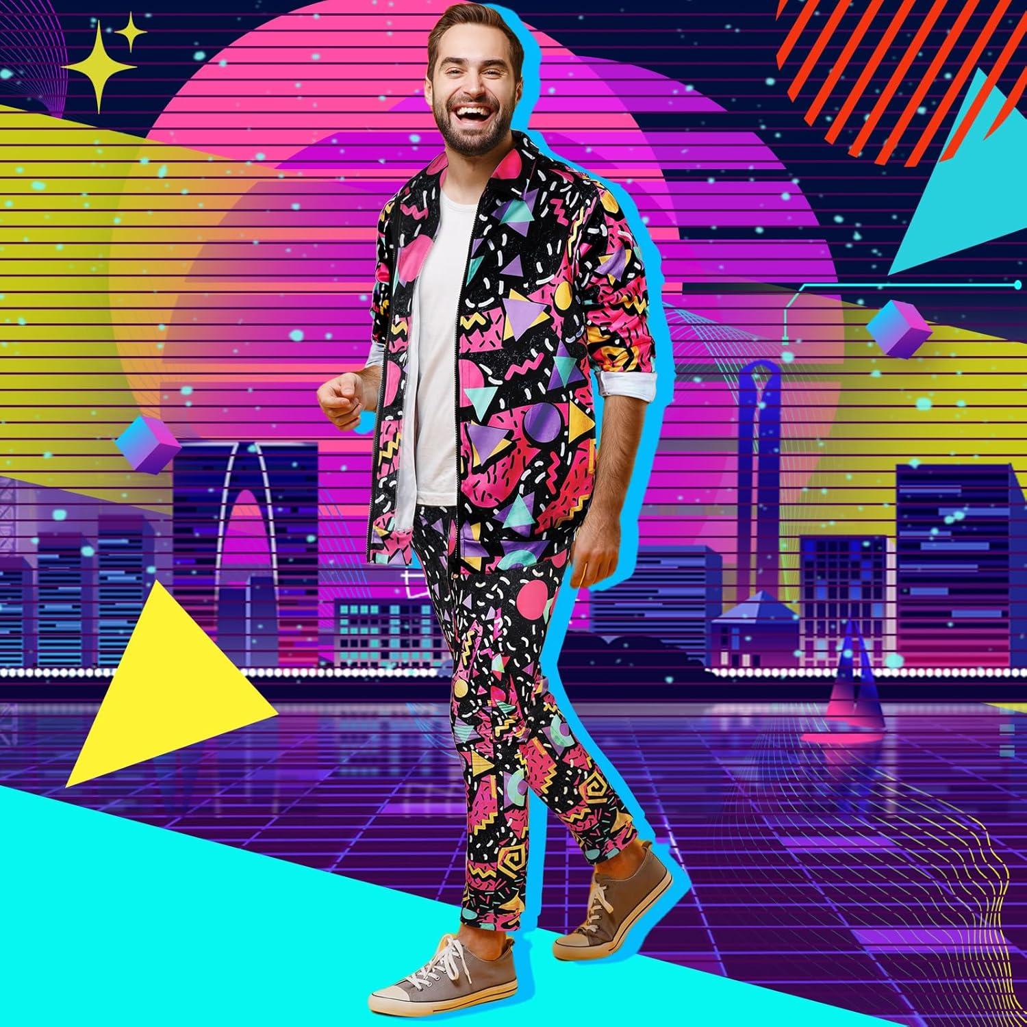 Arssm Retro 80s 90s Outfit Sets for Men Vintage Jacket and Joggers Sweatpants 80s Tracksuit Streetwear(Purple)