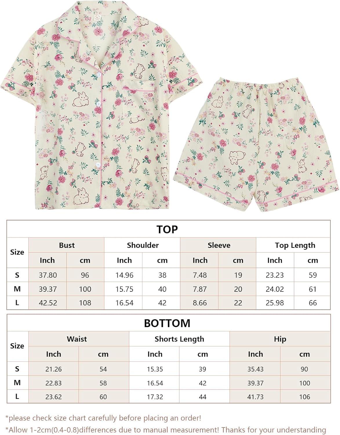 Arssm Floral Pajama Set Women Cute Kawaii 2 Piece Matching Pj Set Aesthetic Short Sleeve Sleeping Loungewear(Bunny)