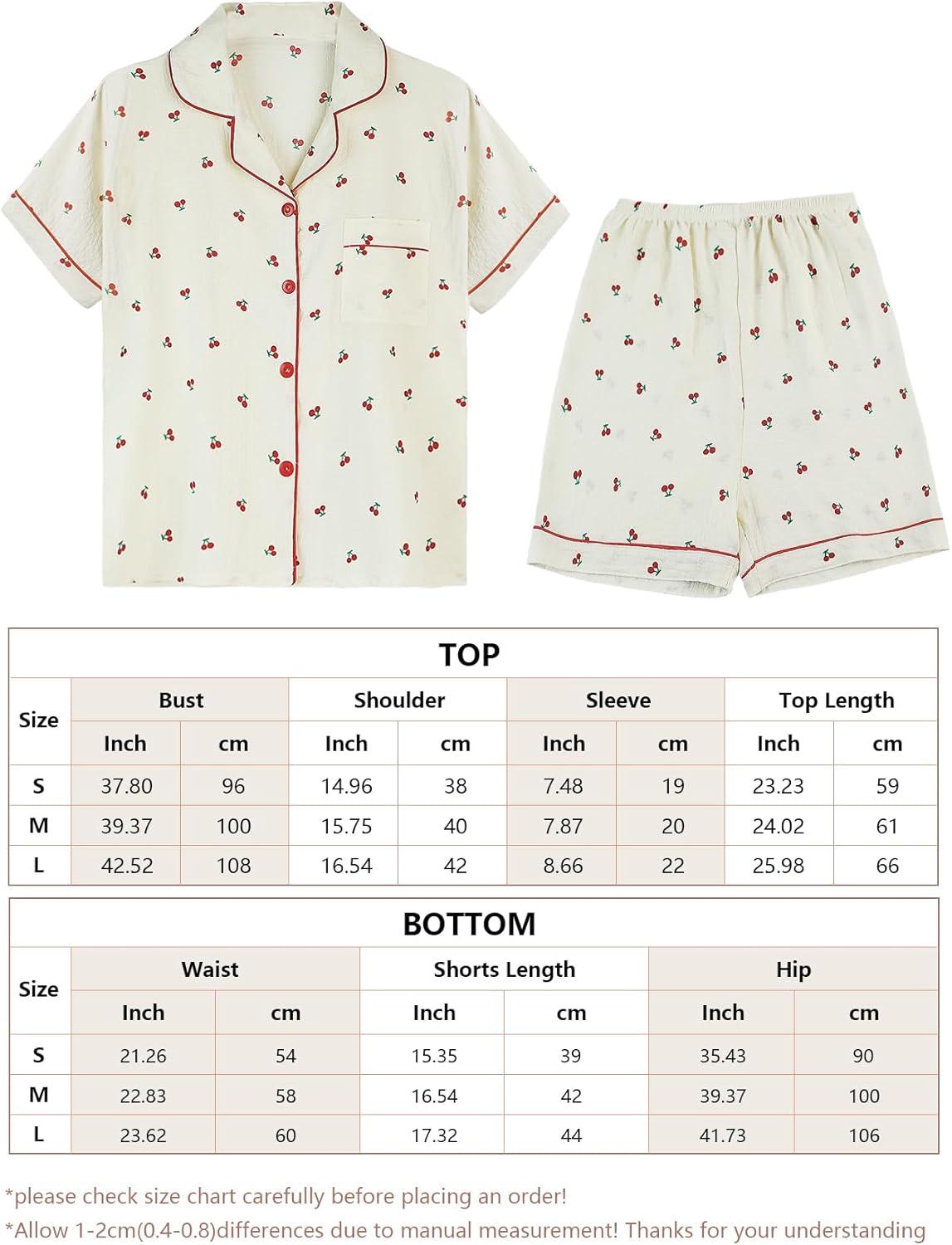 Arssm Floral Pajama Set Women Cute Kawaii 2 Piece Matching Pj Set Aesthetic Short Sleeve Sleeping Loungewear(Redcherry)