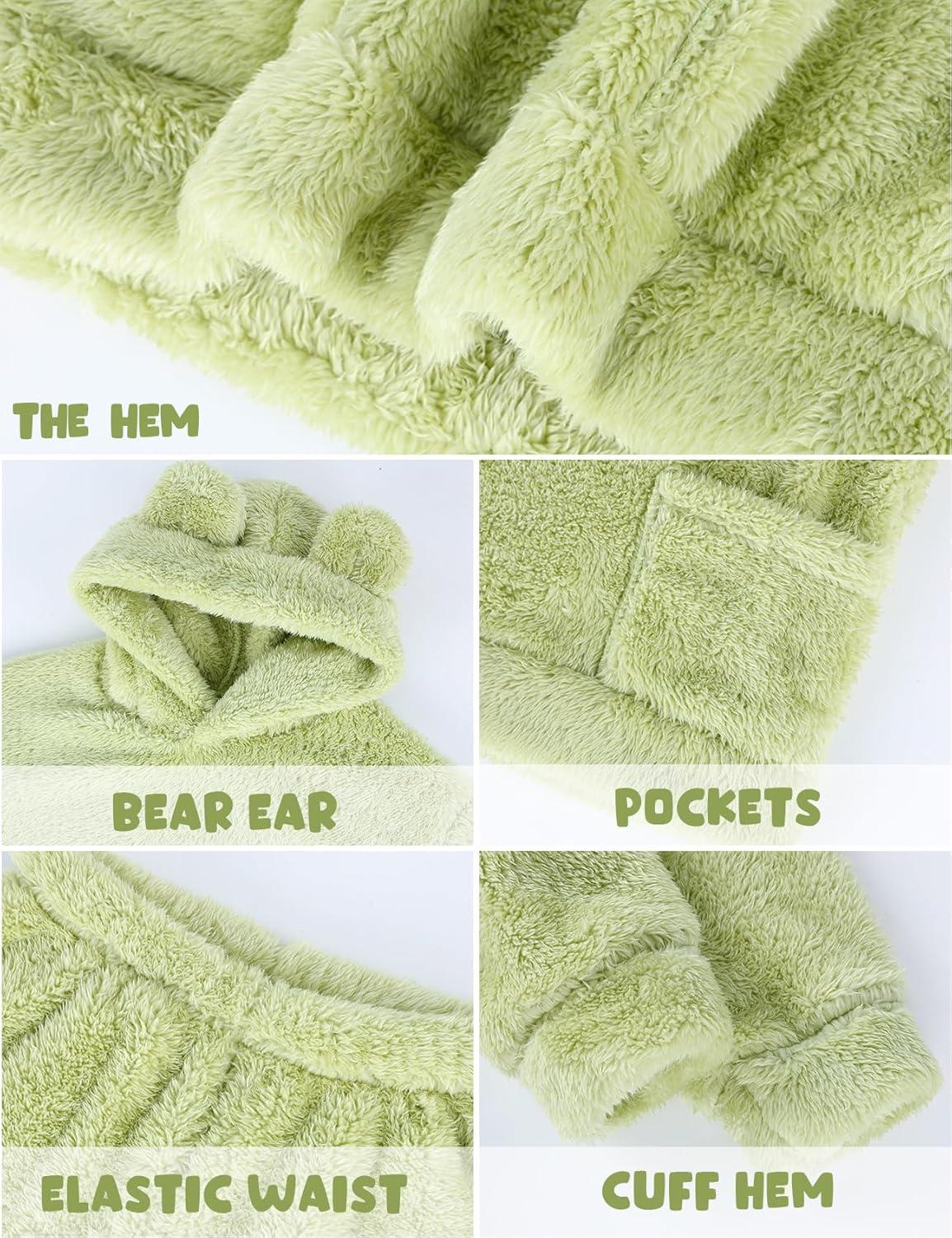 Arssm Girl Pants Sets Two Pieces Outfit Kids Bear Ear Fuzzy Fluffy Hoodie Sweatshirt with Fleece Sweatpants(Green)