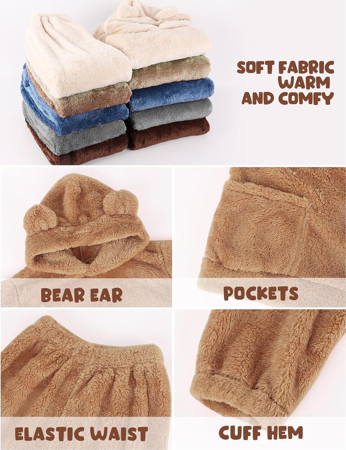 Arssm Girl Pants Sets Two Pieces Outfit Kids Bear Ear Fuzzy Fluffy Hoodie Sweatshirt with Fleece Sweatpants(Khaki)