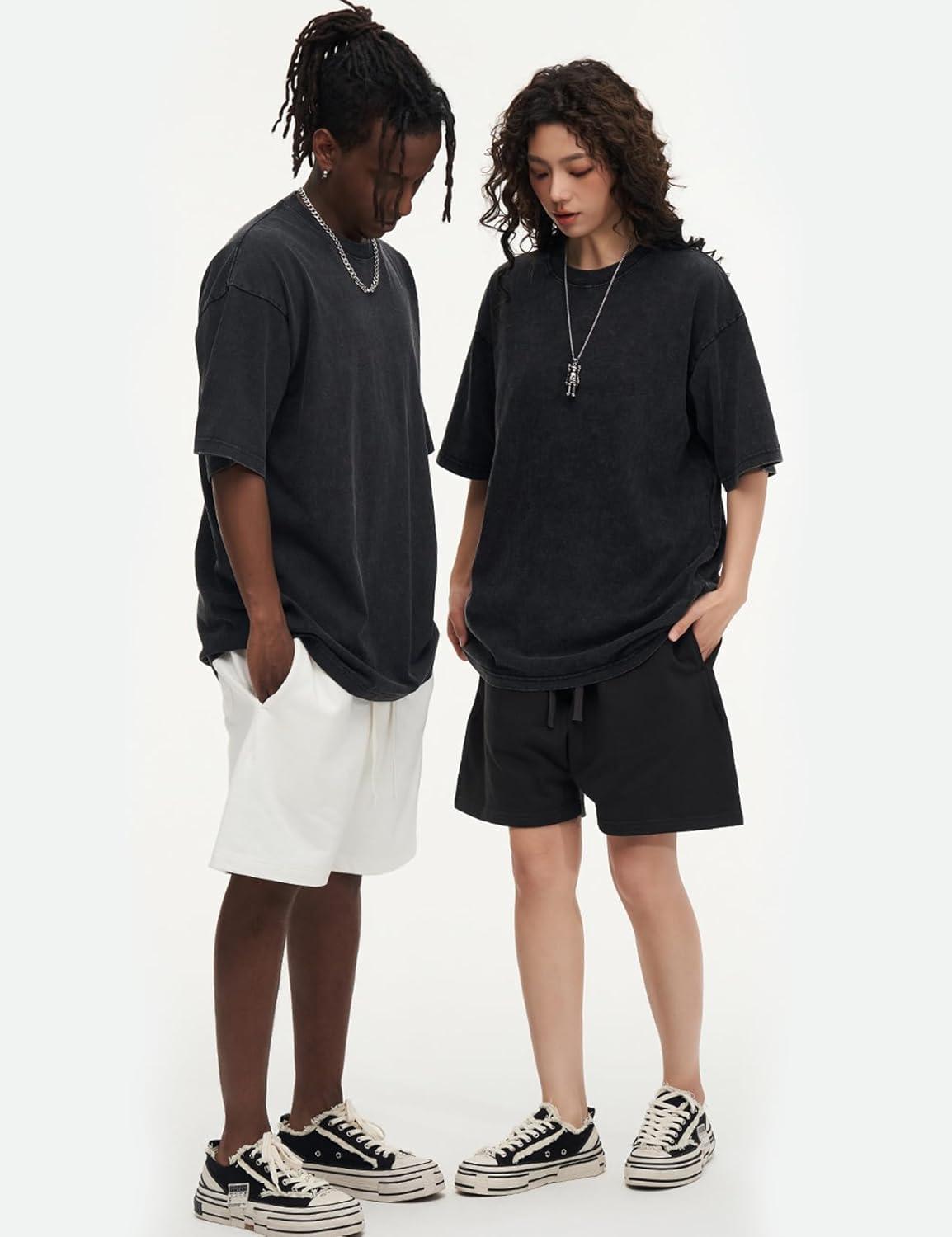 Arssm Oversized Tshirts for Men Acid Wash Loose Fit Vintage Cotton Heavyweight T Shirts Baggy Tees(Blackblackarmybeige)