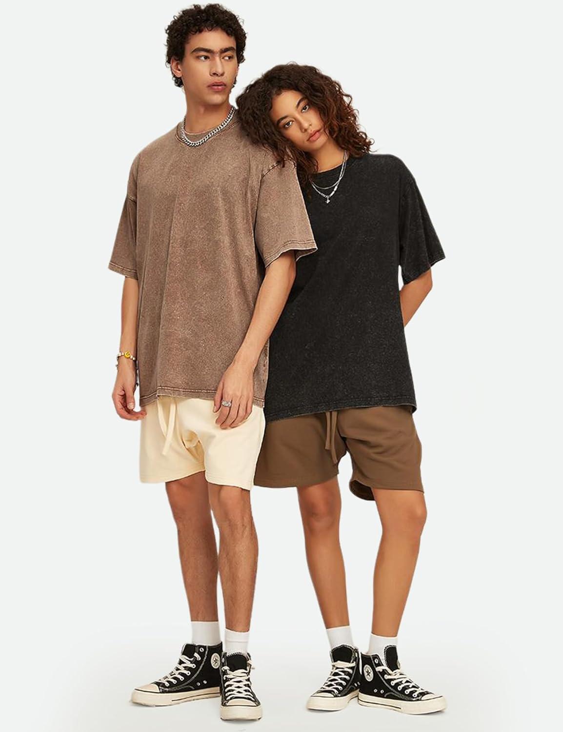 Arssm Oversized Tshirts for Men Acid Wash Loose Fit Vintage Cotton Heavyweight T Shirts Baggy Tees(Blackblackgreykhaki)