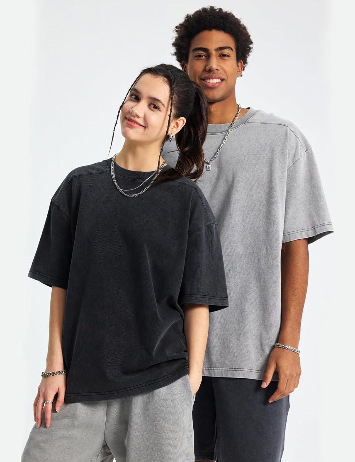 Arssm Oversized Tshirts for Men Acid Wash Loose Fit Vintage Cotton Heavyweight T Shirts Baggy Tees(Blackblackgreykhaki)