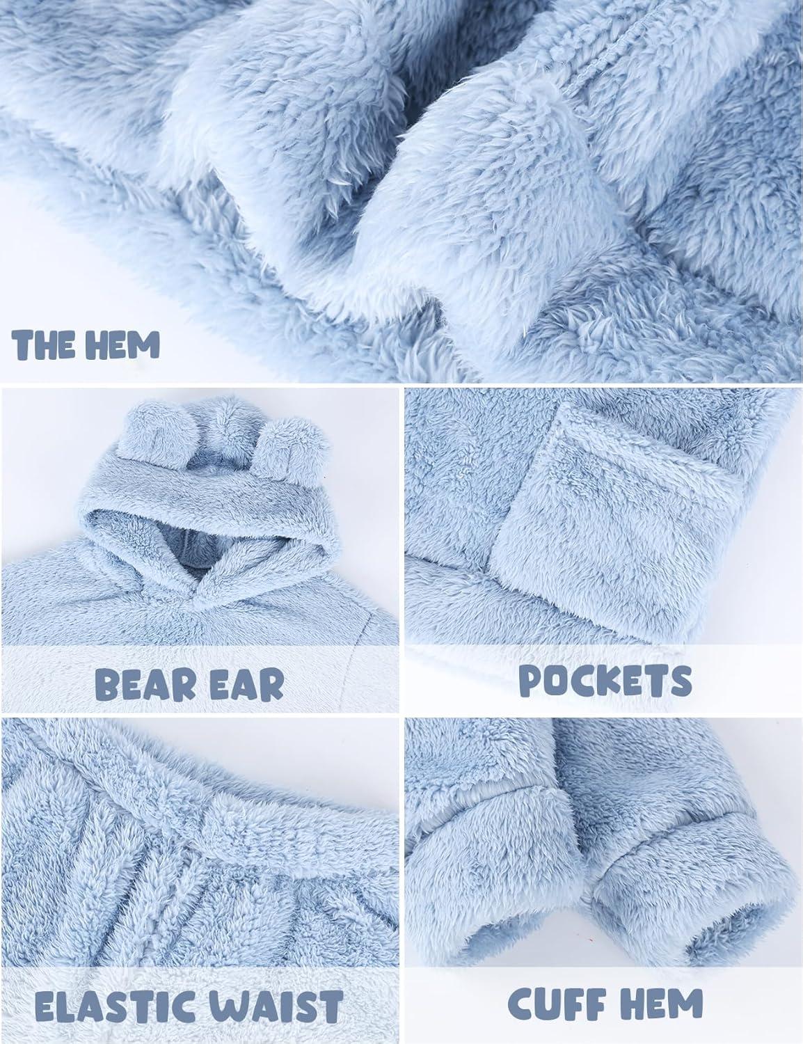 Arssm Girl Pants Sets Two Pieces Outfit Kids Bear Ear Fuzzy Fluffy Hoodie Sweatshirt with Fleece Sweatpants(Lightblue)