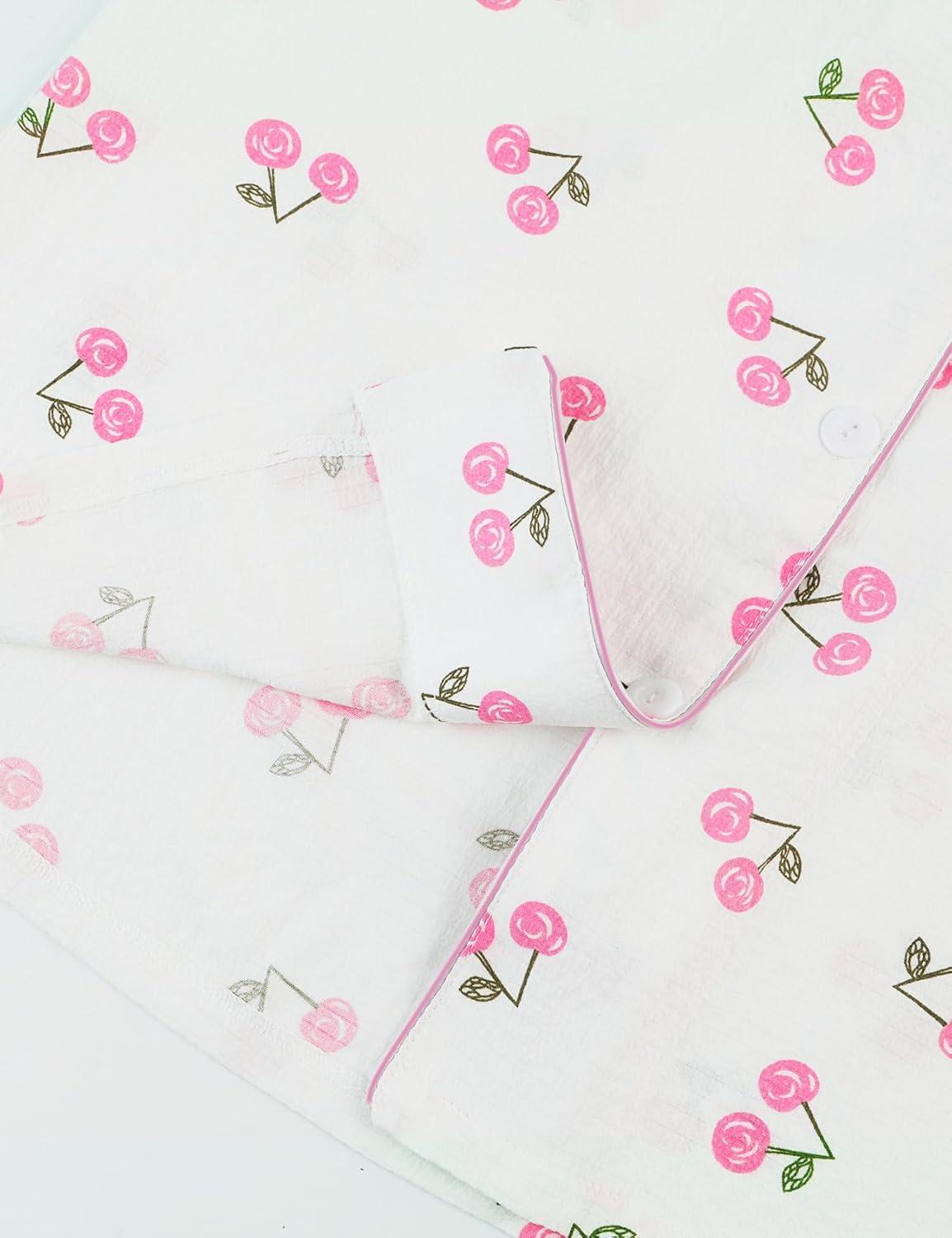 Arssm Floral Pajama Set Women Cute Kawaii 2 Piece Matching Pj Set Aesthetic Short Sleeve Sleeping Loungewear(Pinkcherry)
