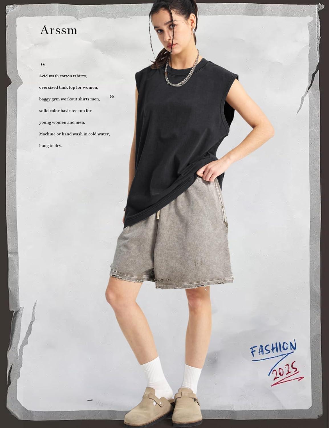 Arssm Sleeveless Shirts for Men Tank Tops Cotton Acid Wash Tees Muscle Workout Running Tank Tops(Black+black+black)