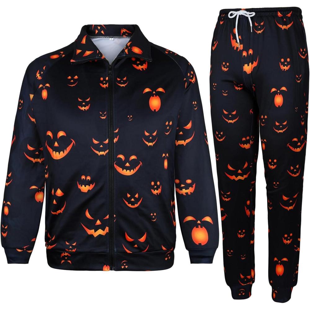 Arssm Retro 80s 90s Outfit Sets for Men Vintage Jacket and Joggers Sweatpants 80s Tracksuit Streetwear(Blackpumpkin)