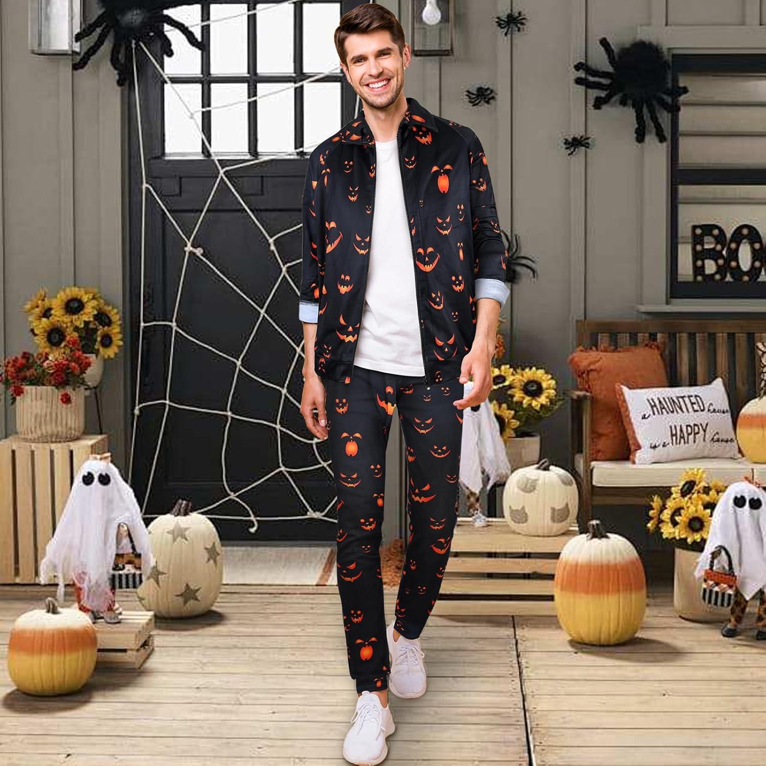 Arssm Retro 80s 90s Outfit Sets for Men Vintage Jacket and Joggers Sweatpants 80s Tracksuit Streetwear(Blackpumpkin)