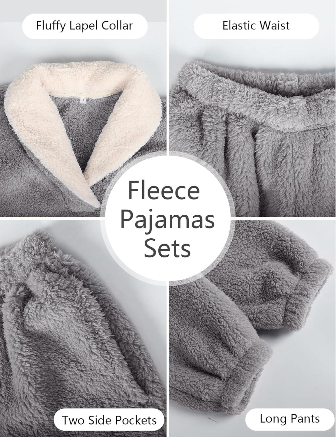 Arssm Women Fluffy Pajamas Set Fleece Pajamas Winter Warm Loose Plush Fuzzy Sets 2 Piece Cozy Sleepwear(Lightgrey)