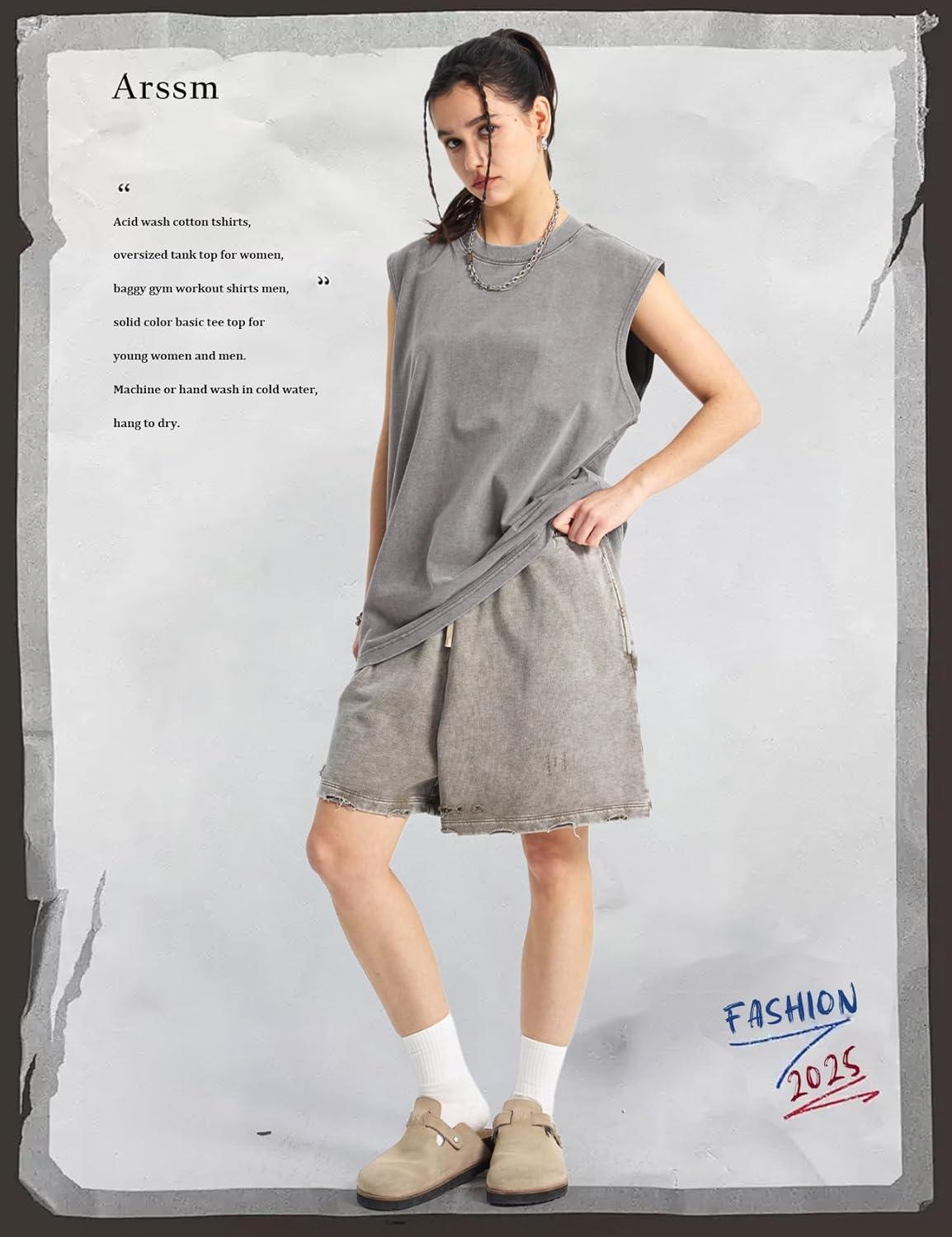 Arssm Sleeveless Shirts for Men Tank Tops Cotton Acid Wash Tees Muscle Workout Running Tank Tops(Black+khaki+grey)