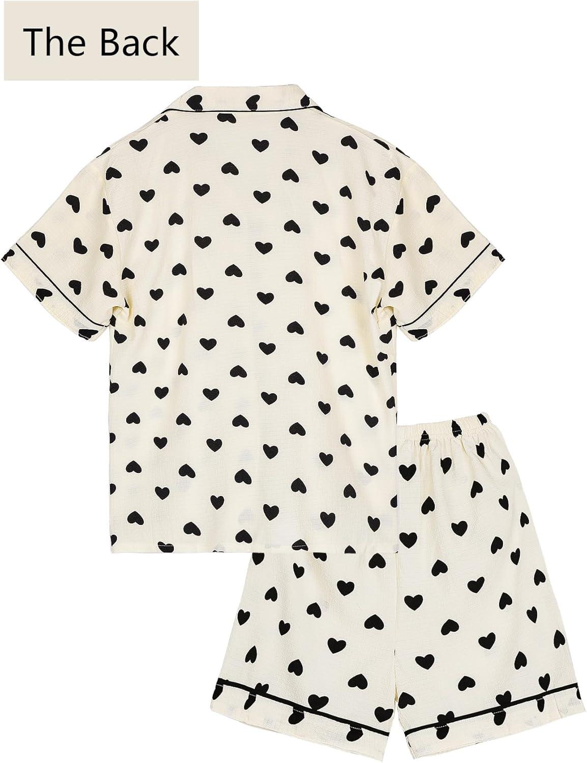 Arssm Floral Pajama Set Women Cute Kawaii 2 Piece Matching Pj Set Aesthetic Short Sleeve Sleeping Loungewear(Blackheart)