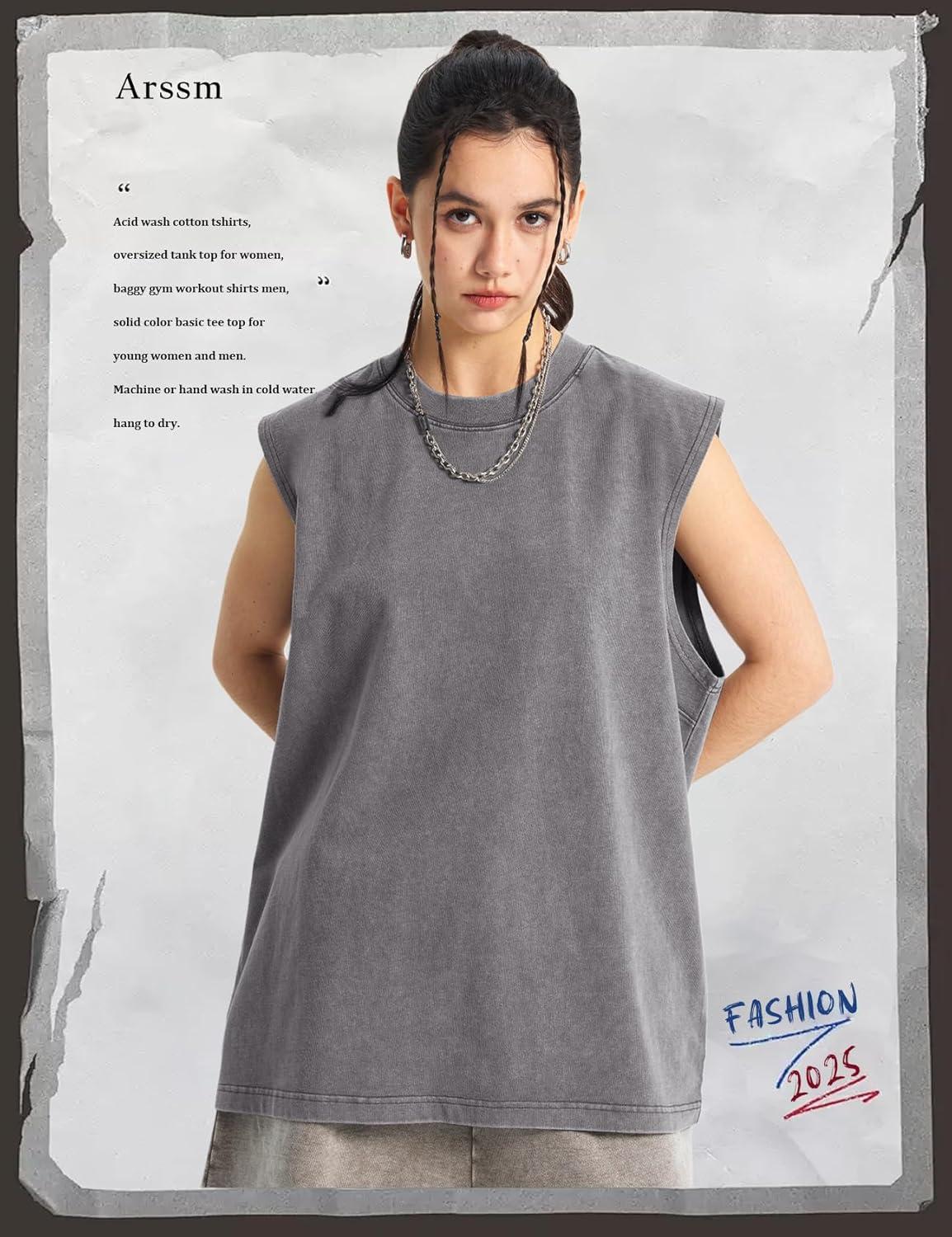 Arssm Sleeveless Shirts for Men Tank Tops Cotton Acid Wash Tees Muscle Workout Running Tank Tops(Black+grey+beige)
