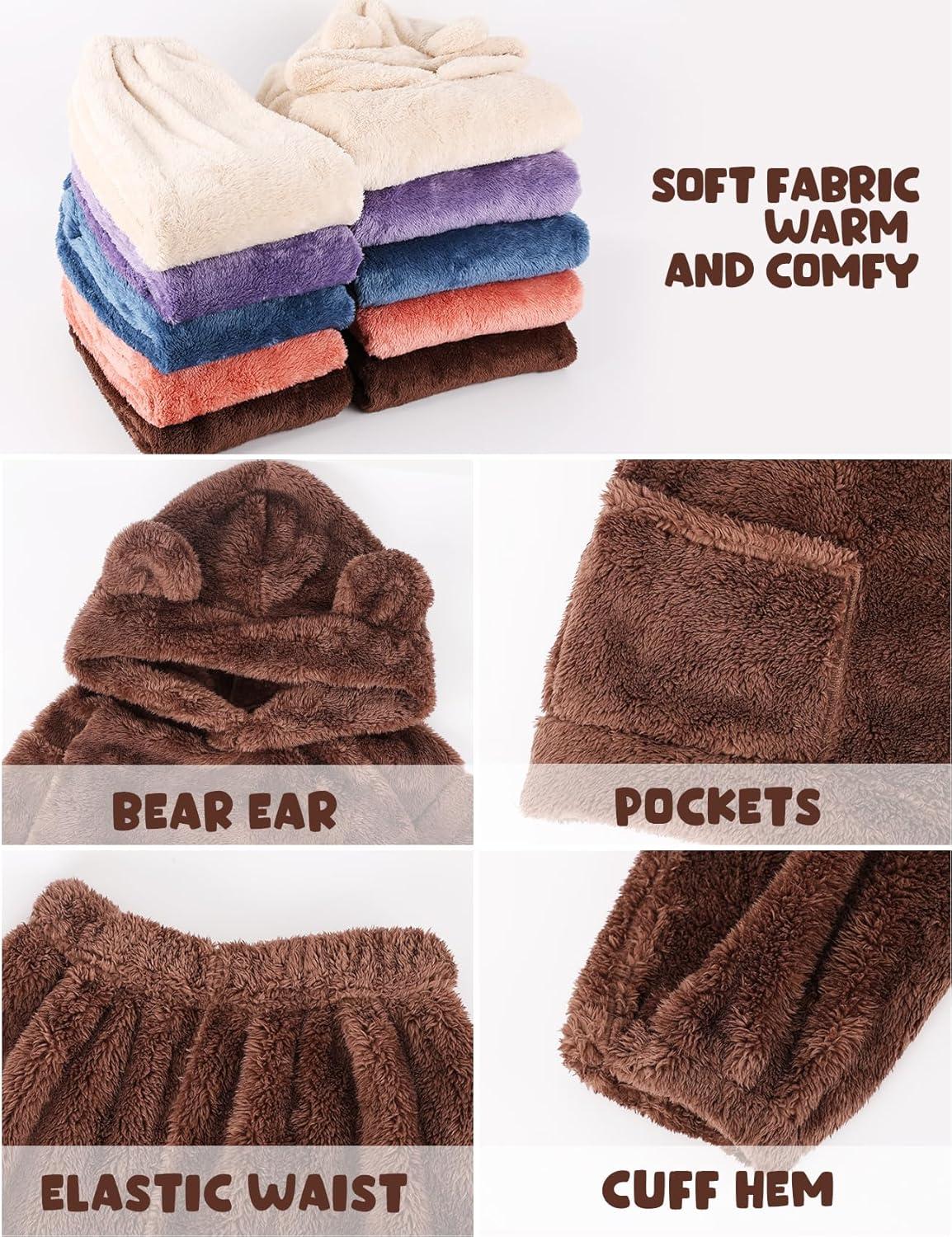 Arssm Girl Pants Sets Two Pieces Outfit Kids Bear Ear Fuzzy Fluffy Hoodie Sweatshirt with Fleece Sweatpants(Brown)