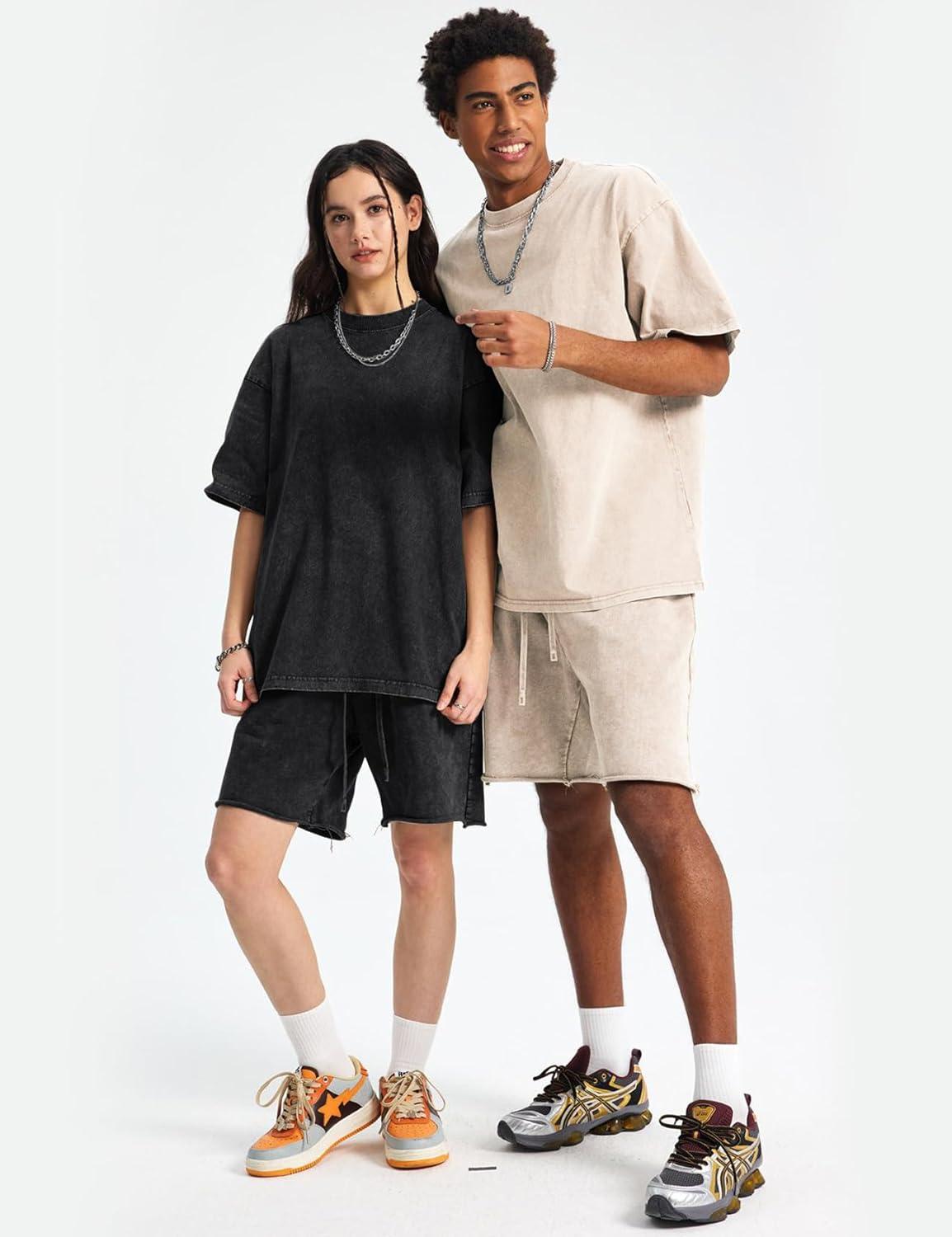 Arssm Oversized Tshirts for Men Acid Wash Loose Fit Vintage Cotton Heavyweight T Shirts Baggy Tees(Blackblackgreybeige)
