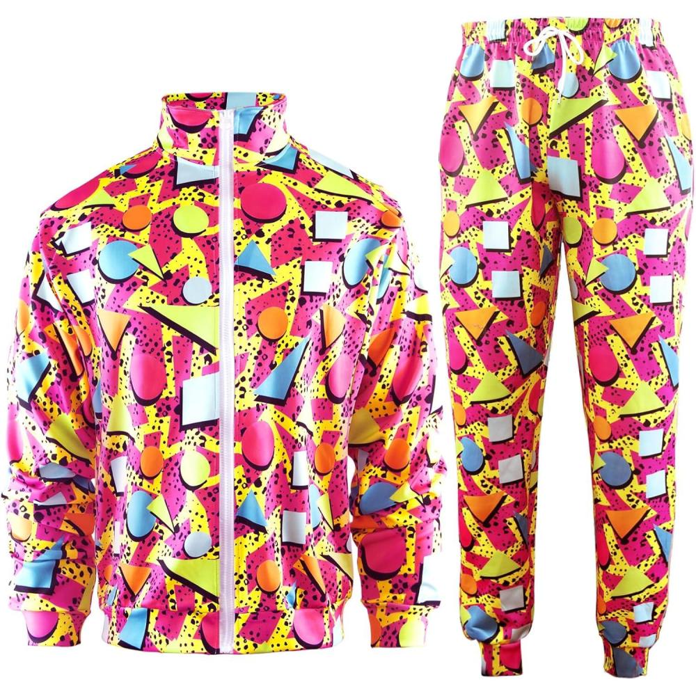 Arssm Retro 80s 90s Outfit Sets for Men Vintage Jacket and Joggers Sweatpants 80s Tracksuit Streetwear(Red)