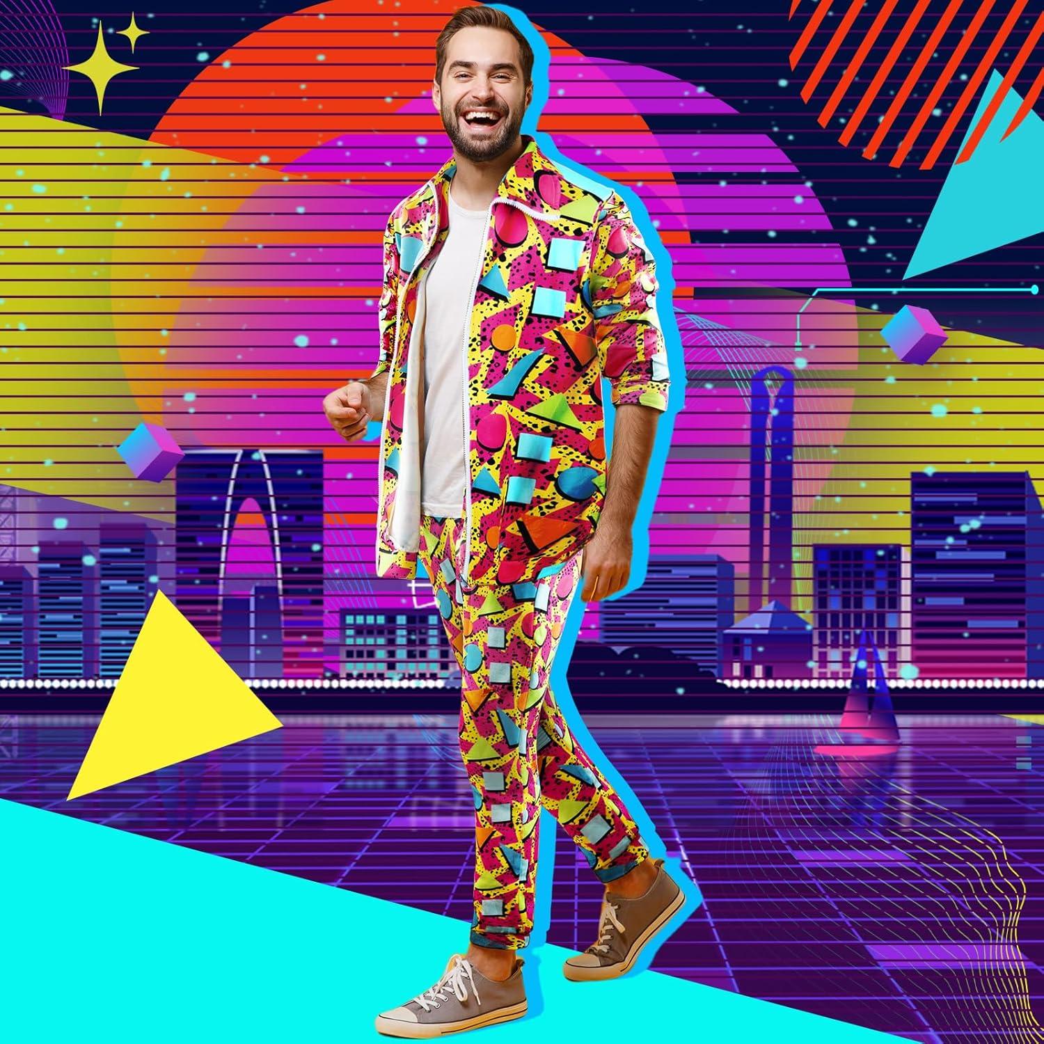 Arssm Retro 80s 90s Outfit Sets for Men Vintage Jacket and Joggers Sweatpants 80s Tracksuit Streetwear(Red)