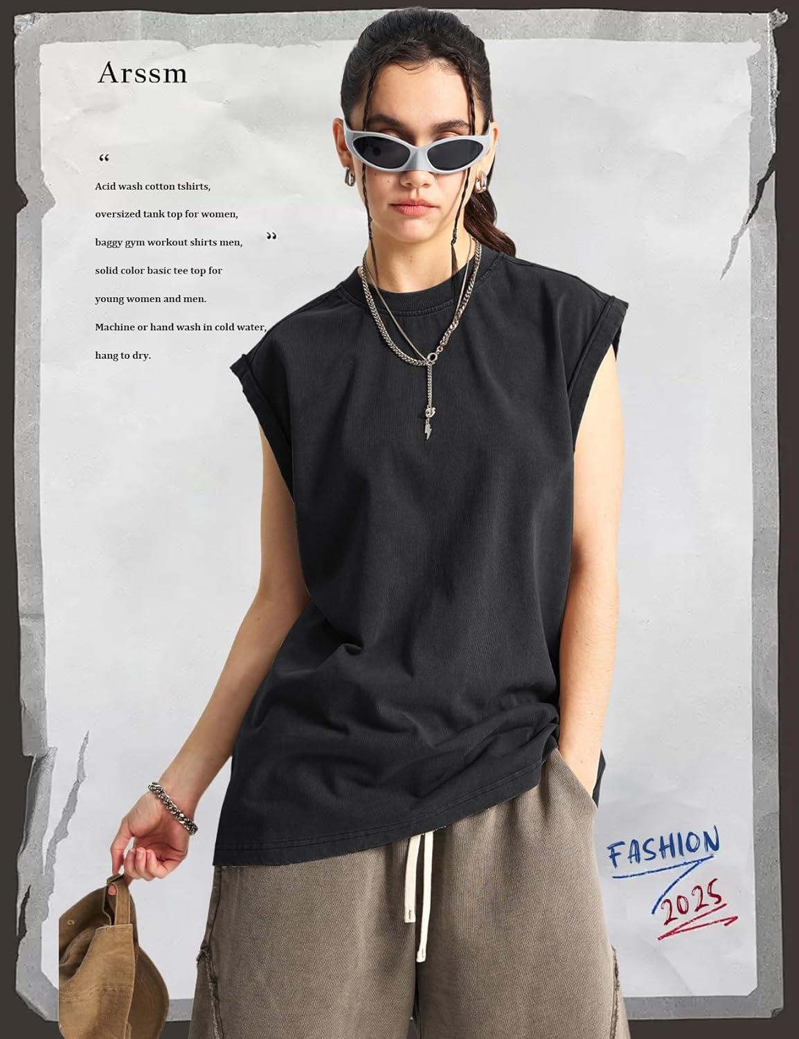 Arssm Sleeveless Shirts for Men Tank Tops Cotton Acid Wash Tees Muscle Workout Running Tank Tops(Black+khaki+army)