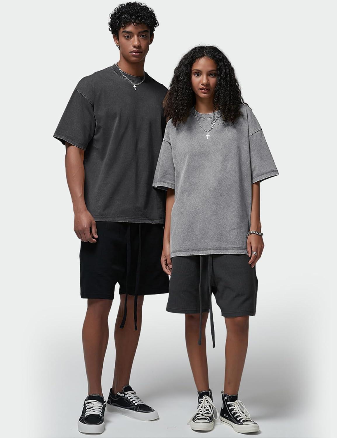 Arssm Oversized Tshirts for Men Acid Wash Loose Fit Vintage Cotton Heavyweight T Shirts Baggy Tees(Blackgreykhakibeige)