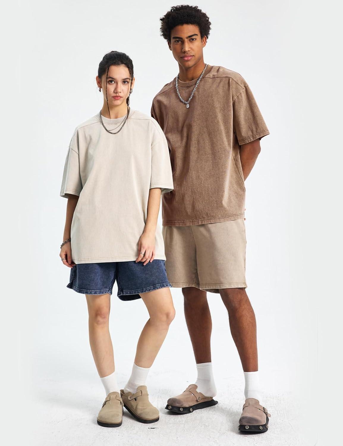 Arssm Oversized Tshirts for Men Acid Wash Loose Fit Vintage Cotton Heavyweight T Shirts Baggy Tees(Blackgreykhakibeige)