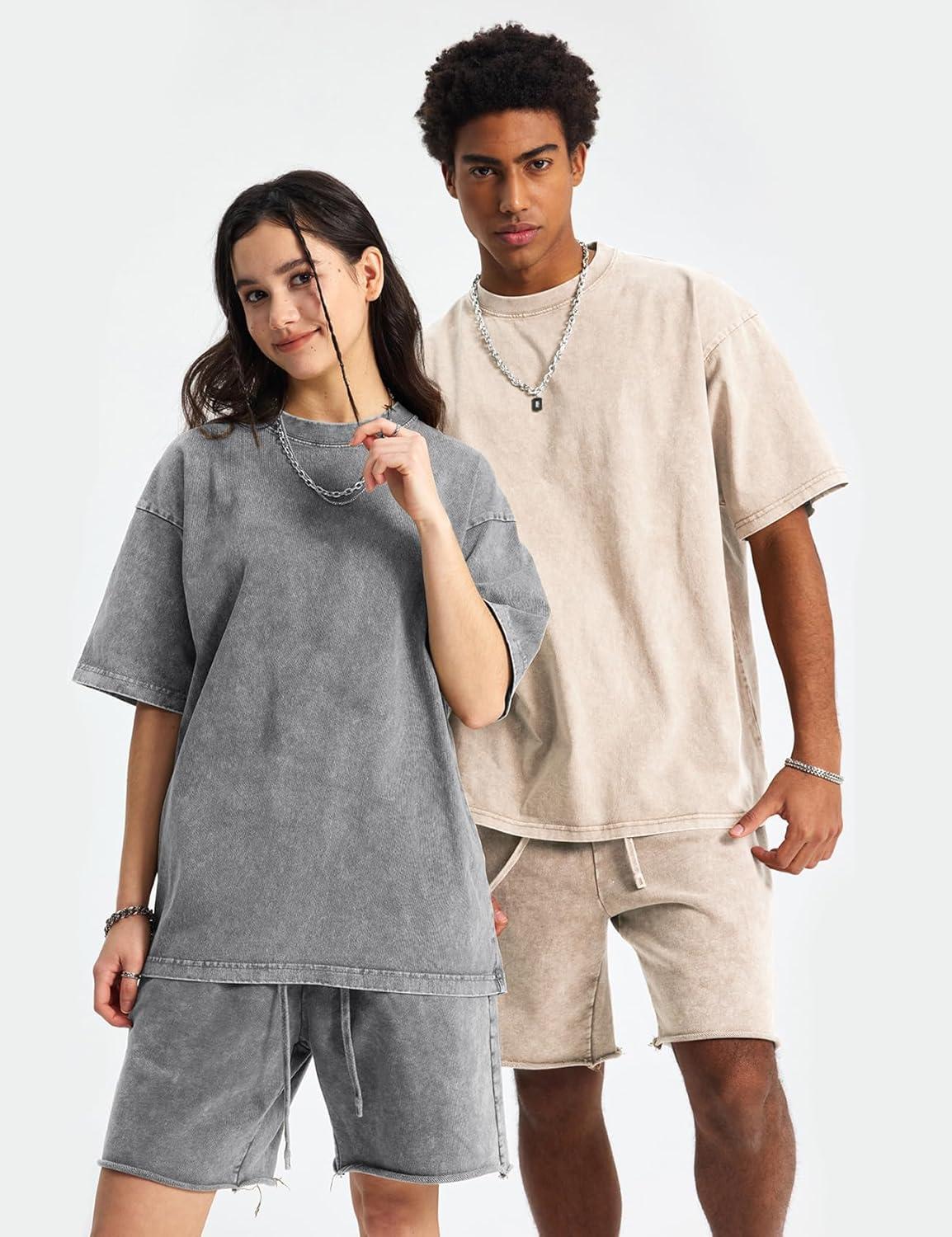 Arssm Oversized Tshirts for Men Acid Wash Loose Fit Vintage Cotton Heavyweight T Shirts Baggy Tees(Blackgreykhakibeige)