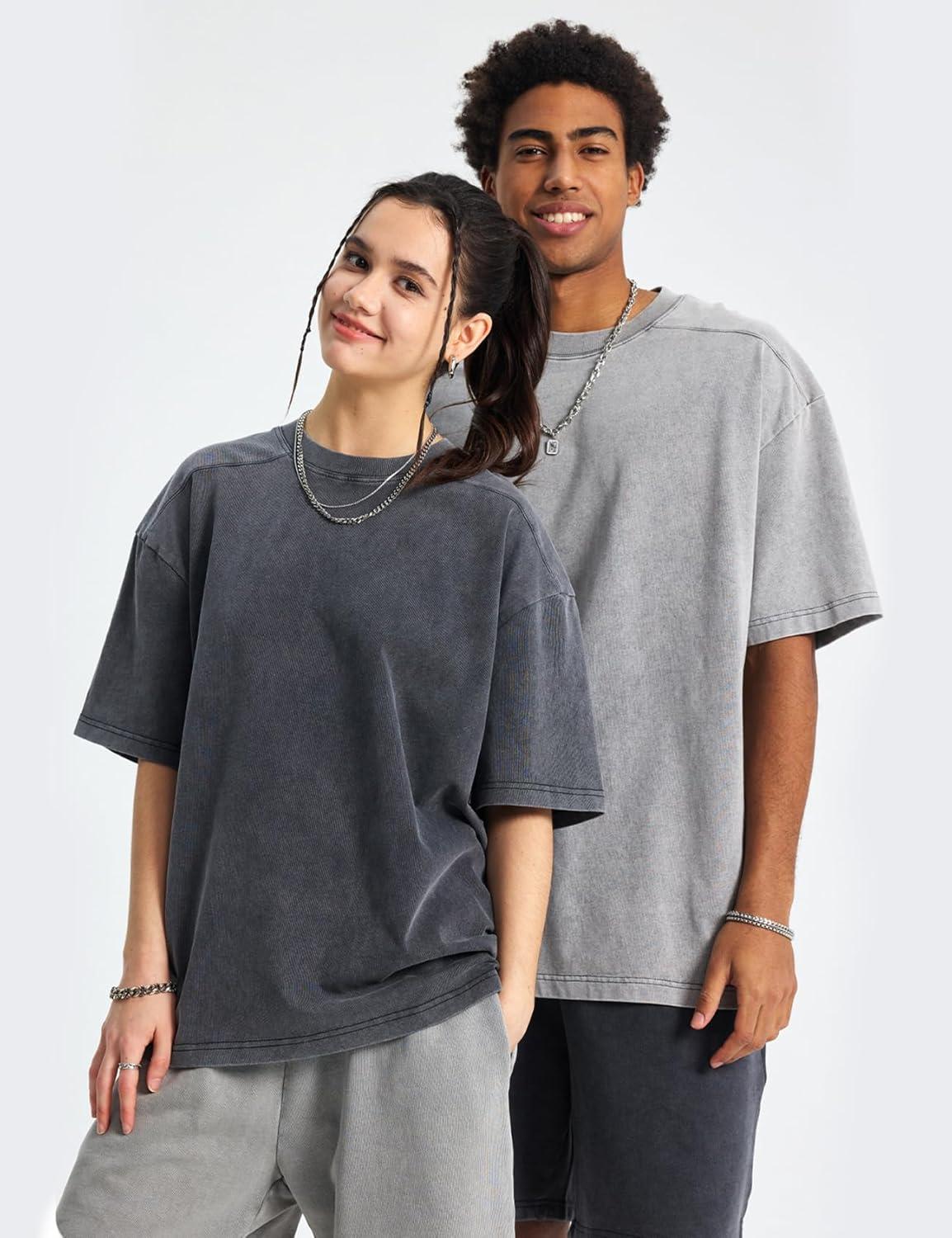 Arssm Oversized Tshirts for Men Acid Wash Loose Fit Vintage Cotton Heavyweight T Shirts Baggy Tees(Blackgreykhakibeige)