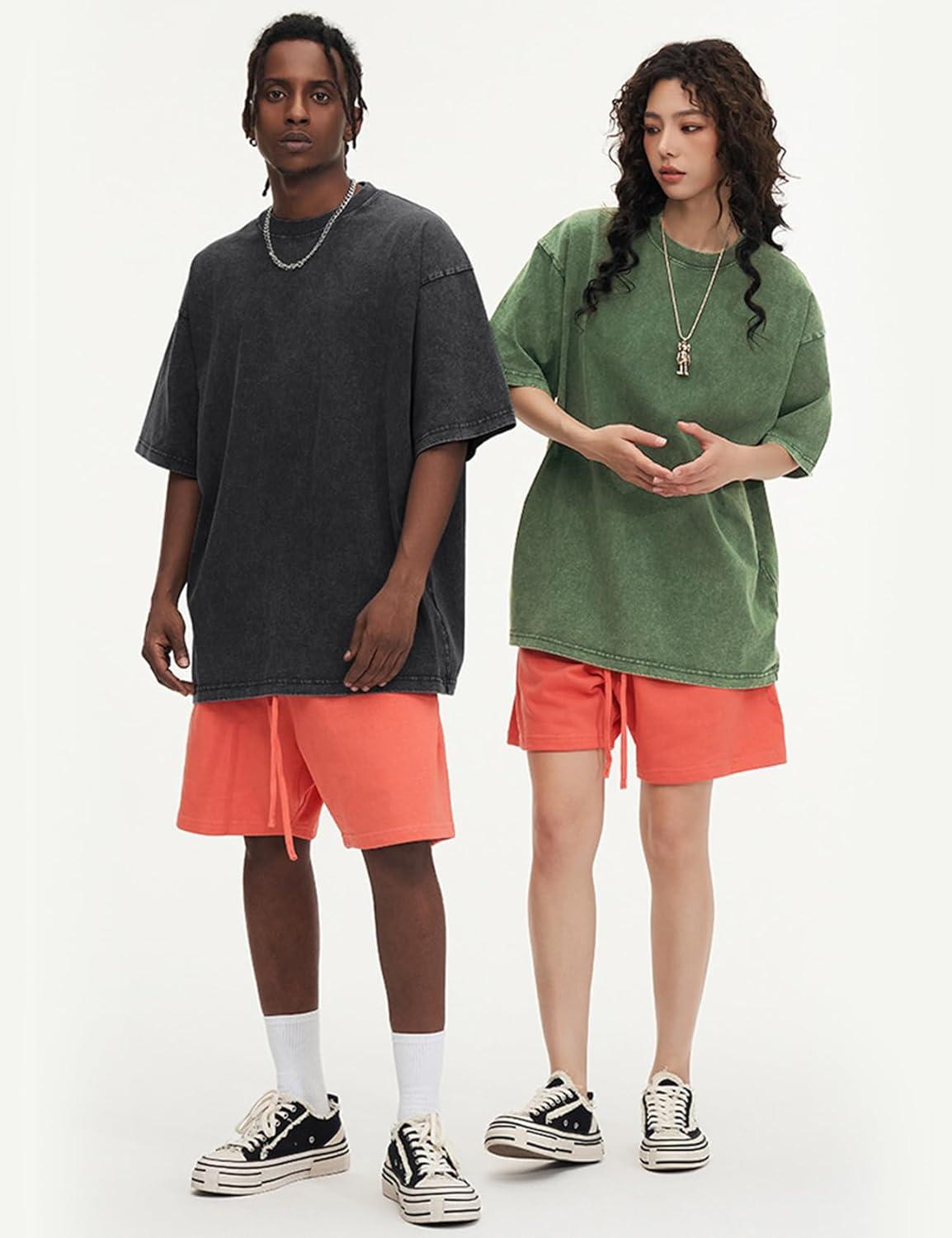 Arssm Oversized Tshirts for Men Acid Wash Loose Fit Vintage Cotton Heavyweight T Shirts Baggy Tees(Blackgreyarmybeige)
