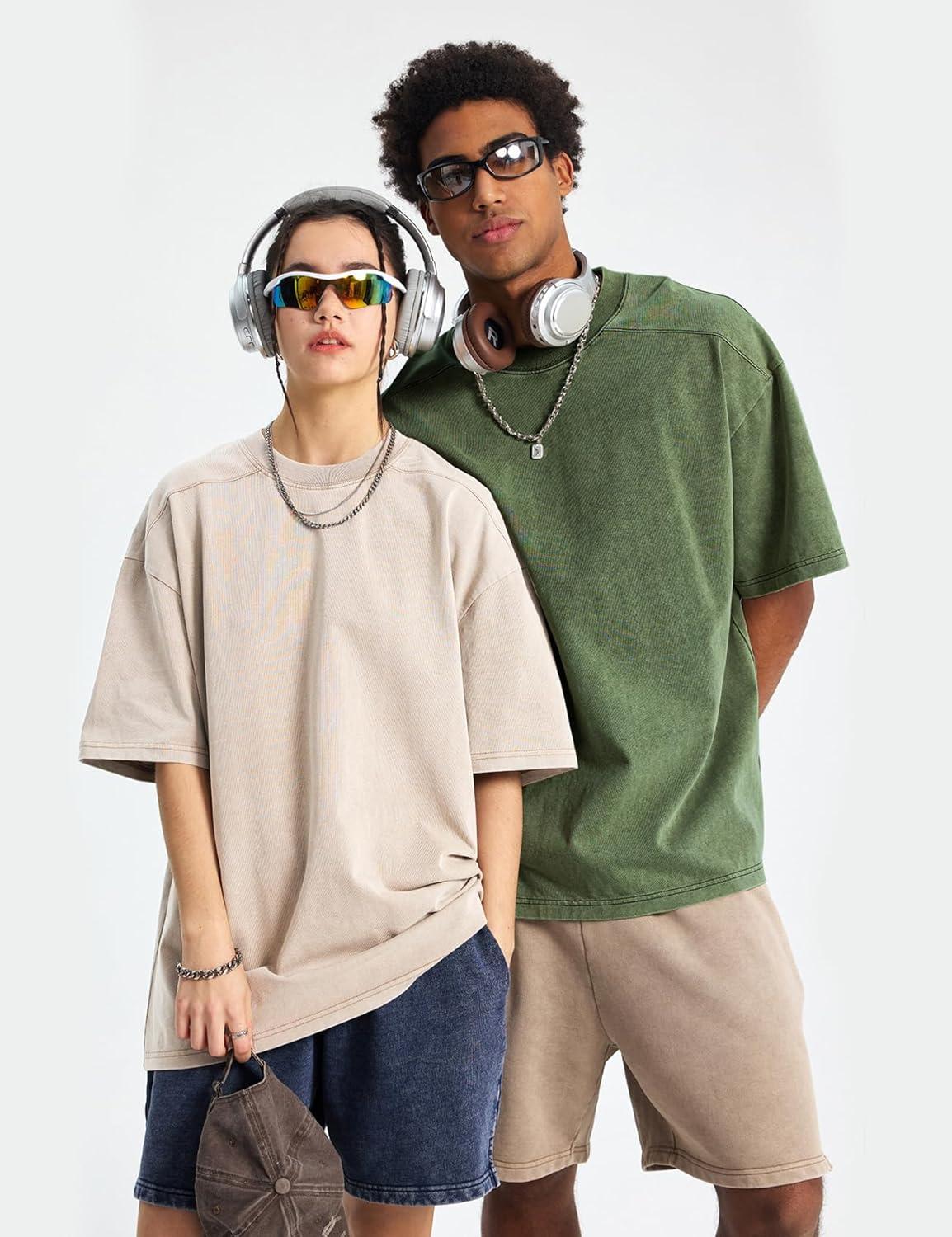 Arssm Oversized Tshirts for Men Acid Wash Loose Fit Vintage Cotton Heavyweight T Shirts Baggy Tees(Blackgreyarmybeige)