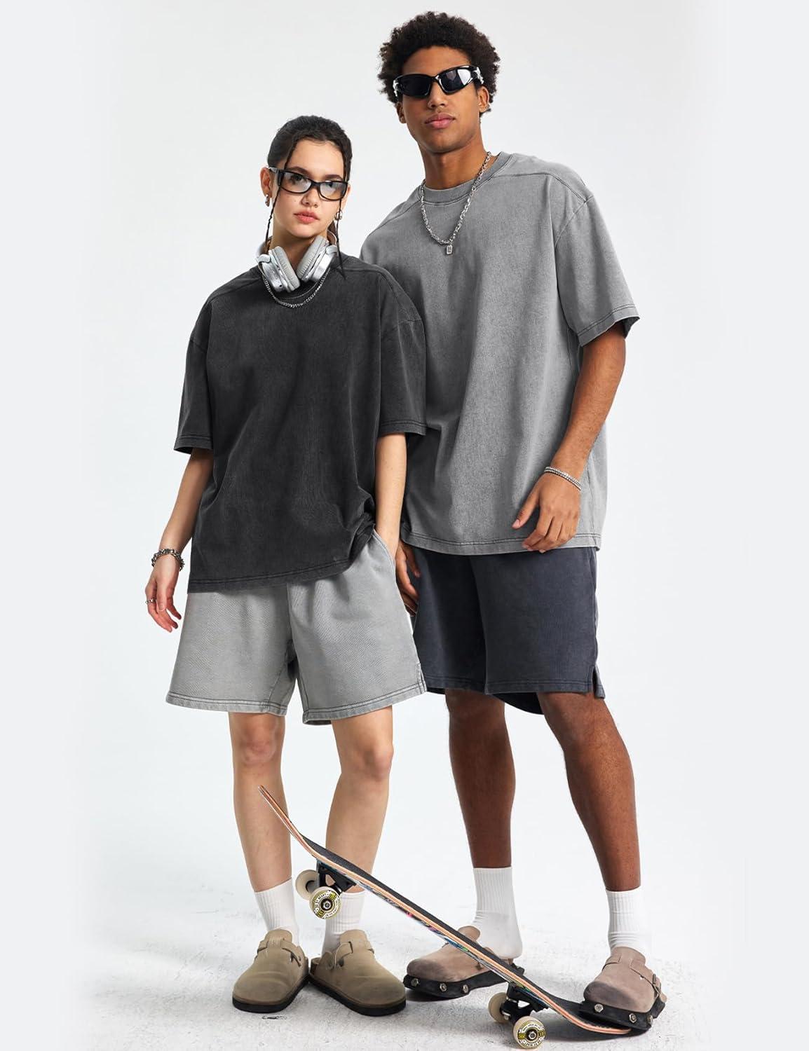 Arssm Oversized Tshirts for Men Acid Wash Loose Fit Vintage Cotton Heavyweight T Shirts Baggy Tees(Blackgreyarmybeige)
