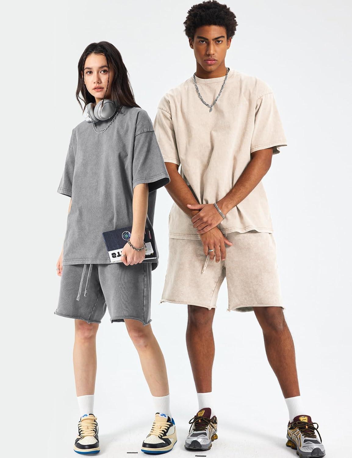 Arssm Oversized Tshirts for Men Acid Wash Loose Fit Vintage Cotton Heavyweight T Shirts Baggy Tees(Blackgreyarmybeige)