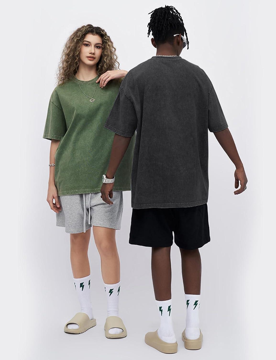 Arssm Oversized Tshirts for Men Acid Wash Loose Fit Vintage Cotton Heavyweight T Shirts Baggy Tees(Blackgreyarmybeige)