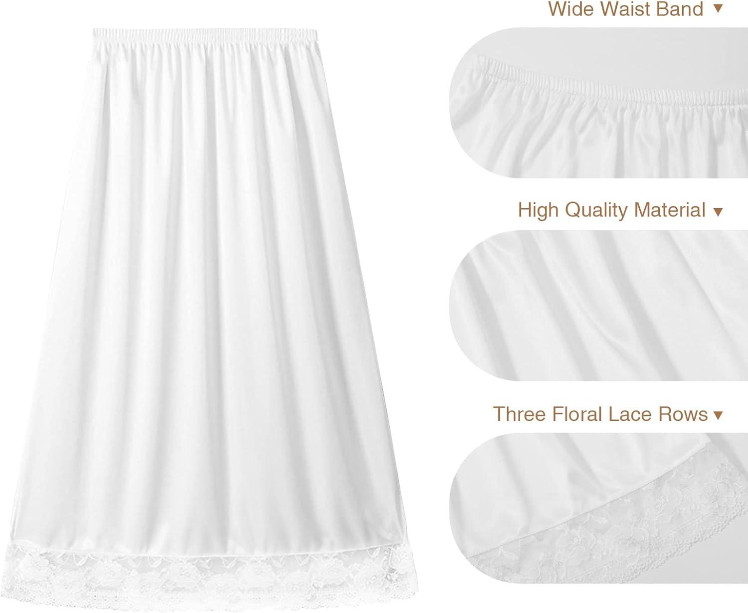 3 Pieces Women’s Lace Satin Half silps Lace Long Underskirt Half Skirt with Lace Trim Half Slips for Under Dresses Slip(Black Nude White)