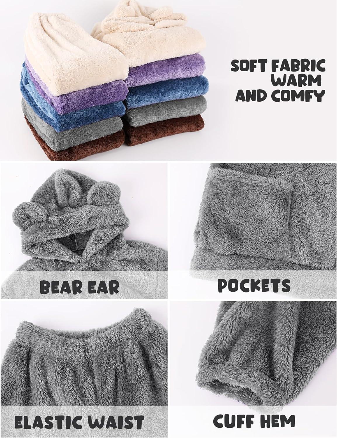 Arssm Girl Pants Sets Two Pieces Outfit Kids Bear Ear Fuzzy Fluffy Hoodie Sweatshirt with Fleece Sweatpants(Grey)