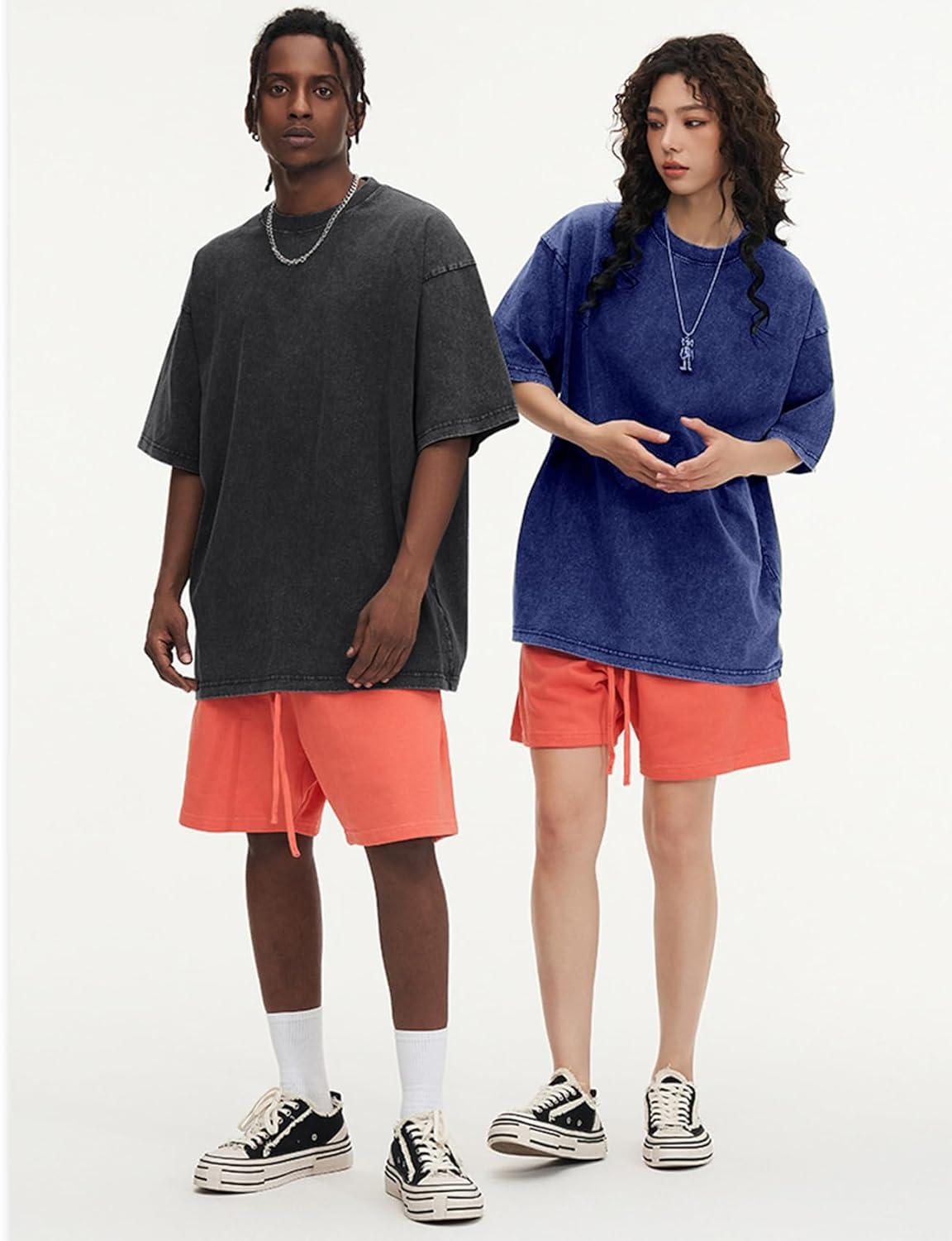 Arssm Oversized Tshirts for Men Acid Wash Loose Fit Vintage Cotton Heavyweight T Shirts Baggy Tees(Blackgreykhakiblue)